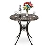 TITIMO 31 Diameter Round Cast Aluminum Dining TableOutdoor Patio Bistro Table with Umbrella Hole Conversation Table