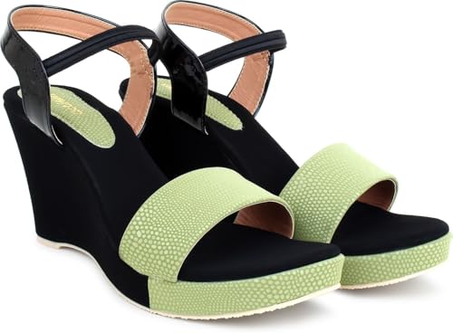 Image of Action Women's Suede Wedge Sandals| Black and Mint| Ankle Strap| Heel Aqua