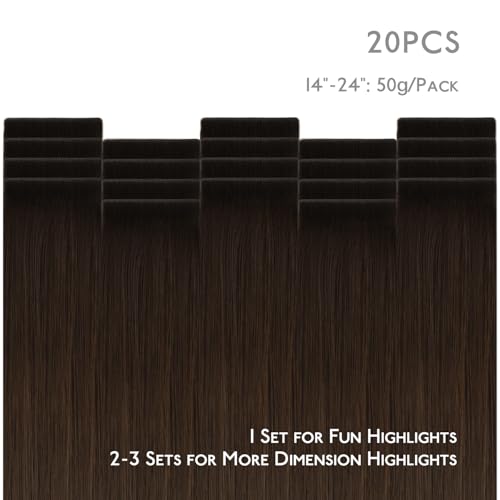 Image of WENNALIFE Invisi Edge Tape in Hair Extensions Human Hair | 20 Inch 50g 20pcs Ombre Dark Brown to Light Chestnut Brown Invisi Remy Hair tensions Seamless Injected Tape Ins Straight