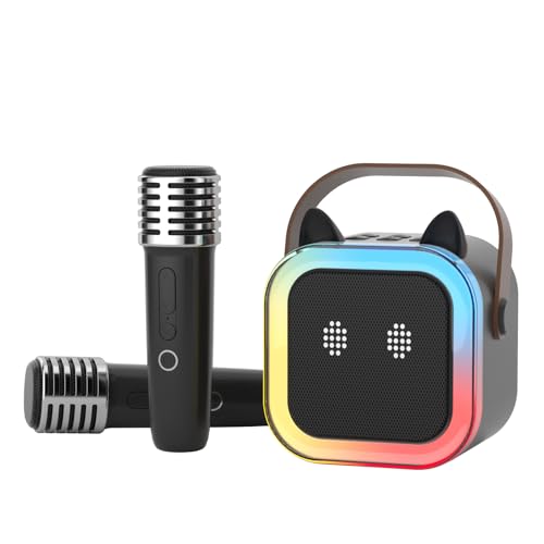 TANALAZ Cute Cat Ear Karaoke Machine per bambini adulti, sistema di karaoke portatile con luce LED lampeggiante, 2 microfoni wireless, supporto Bluetooth/TF/USB, altoparlante regalo per Natale