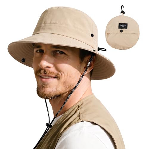 ehsbuy Bob Homme Femme Chapeau Safari Cowboy Style Chapeau Soleil Imperméable Pêcheur Cap Pliable Randonnée Boonie Hat avec Mentonnier Réglable pour Outdoor