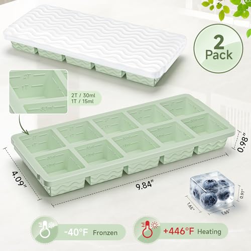 Image of Aopigavi 2-Pack Ice Cube Trays, 10 Cubes 2 Tbsp. Silicone Freezer Molds with Lids, Reusable Ice Trays for Freezer, Kitchen, RV, Cocktail, Whiskey, Coffee, Soup & Food, BPA Free, Dishwasher Safety
