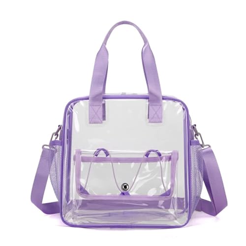 PVC Transparent Beach Bag - Large Capacity Waterproof Swimming Tote with Multi-Carry Design, Clear Fitness Yoga Crossbody Handbag for Summer(Purple)