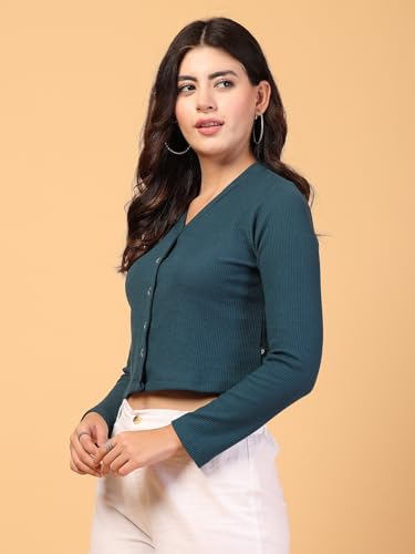Image of Rigo Casual Wear V Neck Rib Knit Top for Women | Slim Fit Long Sleeves Western Tops for Women