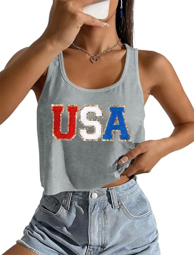 Image of Ithalt Womens American Flag Shirts 4th of July Outfits USA T-Shirt Patriotic Tank Shirt Fourth of July Sleeveless Tops