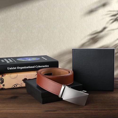 Men's Genuine Leather Belt Automatic Ratchet Buckle Sliding Belt, for formal wear, casual wear, slim fit4