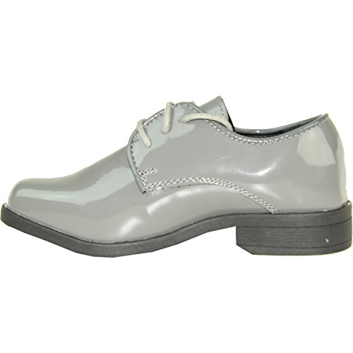 Vangelo Boy Dress Shoe Tux-1 Oxford Tuxedo Shoe For Prom, Uniform, Prom And Formal Events Grey Patent Size Toddler 10K #TOP5