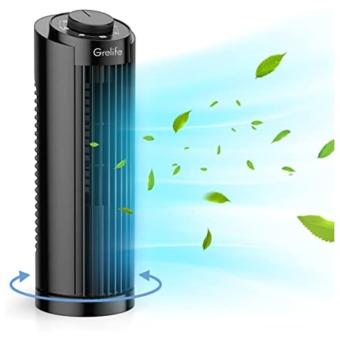 Grelife Turmventilator mit 70° Oszillation, 32cm 20W Leise Ventilator mit 3 Geschwindigkeiten, Schnelle Kühlung Tischventilator Cover