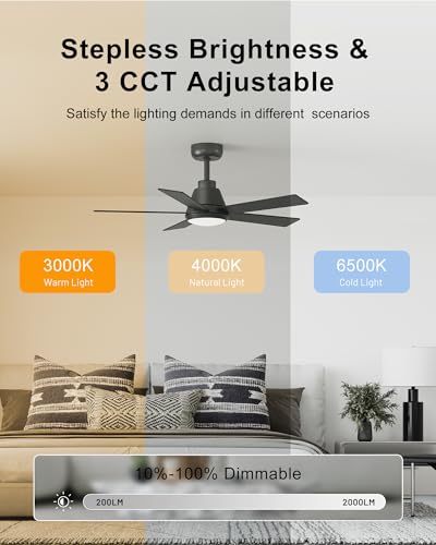 CubiCubi Ceiling Fan, 42" Black Ceiling Fans with Lights and Remote/APP Control, Quiet, 3000-6500K Dimmable, Modern Ceiling Fan with Light for Indoor Bedroom, Living Room, Kitchen - Image 5