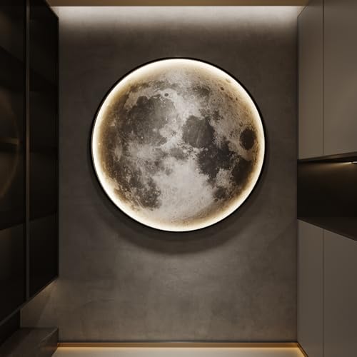Troartos Dimmable LED Light Moon Wall Art Decor for Living Room Modern Minimalist Black and White Artwork for Walls Remote Control Lighted Lamp Wall Decor for Bedroom Dining Room Hallway Office