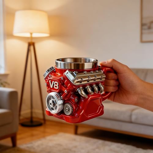 V8 Motor Kaffeetasse,V8 Motor Becher Auto Design Tasse,Kreative Dekoration Für Tassen, Milchgetränkehalter, Kaffeetasse Mit Detailliertem Design
