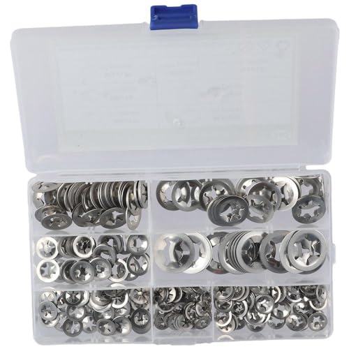 HOBBYIN 340Pcs Stainless Steel Internal Tooth Starlock Washers Assortment Kit, M3 M4 M5 M6 M8 M10 M12 Push On Lock Washers, Push Nuts