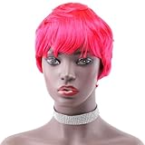 ZHENLISI Pink Short Pixie Cut Human Hair Wigs Cosplay Wig Brazilian Human Hair Wig Short Human Hair Wig(Pink#)