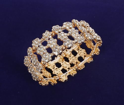 Image of Touchstone Indian Bollywood Desire Brass Base Exotic Workmanship Free Size Cuff Bracelet in Antique Gold Or White Or Copper Tone for Women.