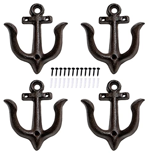Notakia Decorative Wall Hooks Mounted Antique Shabby Chic Metal Cast Iron Nautical Anchor Design Hooks Hanger, Vintage Rustic Cast Iron Wall Hooks,Scr