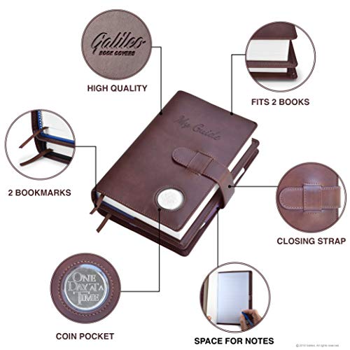 Double AA Big Book Cover & 12 Steps & 12 Traditions | Medallion Holder | by Galileo | Perfect Gift | Alcoholics Anonymous (My Guide/Coin Pocket/Brown)