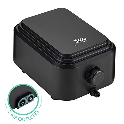 hygger Quietest Aquarium Air Pump, Adjustable Oxygen Pump 2 Air Outlets Ultra Silent Powerful Aerator Pump for 20-600 Gallon Fish Tank 255GPH/160GPH 10W/5W