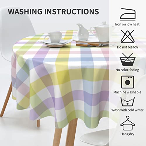 BETGINY Easter Plaid Round Tablecloth 70 InchSpring Coloring Checkered Table ClothWrinkle Stain Waterproof Holiday Table CoversRustic Rainbow Small Fabric Farmhouse Tablecloths for Party Picnic