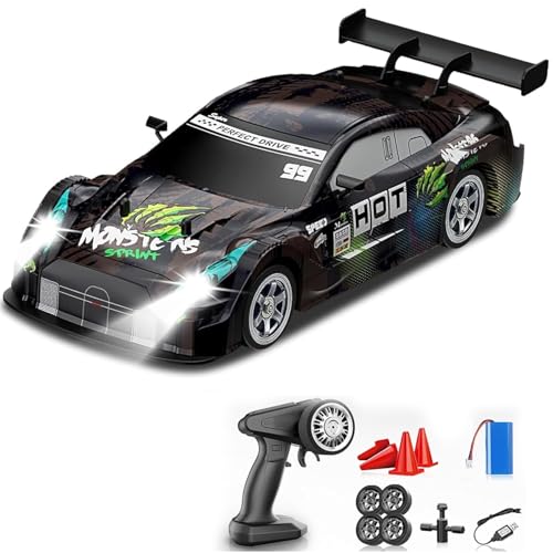 Image of Big Remote Control Car Black | 2.4G RC Drift Vehicle with 100 m Range, Smoke Effect, Neon Lights & Music | Rechargeable Remote Control Car | Best Gift for Boys & Girls 2 3 4 5 6 7 8+ Years