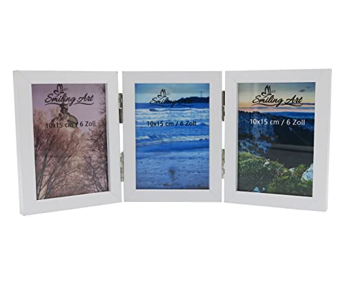 Smiling Art klappbarer Bilderrahmen aus Holz mit Glas für mehrere Fotos, Doppelrahmen (Weiß 360°, 6x10x15 cm) Cover