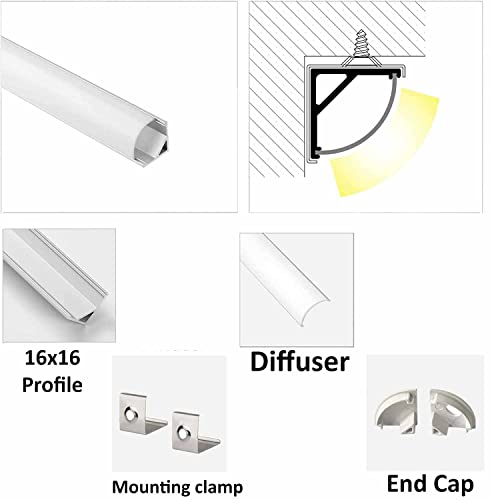 Image of Aluminium Round Led 1Meter Profile Corner With Diffused Cover, End Caps And Mounting Clips Without Led Straight Linear (16X16Mm) - Pack Of 4, Silver