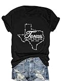 Vintage Texas T Shirt 1845 Womens Summer Funny Casual Map Graphic Tees Short Sleeve Tops(Black,L)