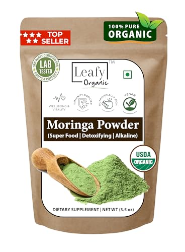 Moringa Powder USDA - 100 Grams - Premium 100% Leaf Powder Perfect for Smoothies & Recipes By Leafy Organic