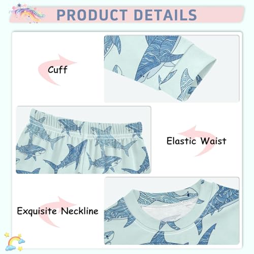 Pajama Sets Long Sleeve Blue Shark Background Soft Comfy Sleepwear 2 Piece PJS 3-8T4