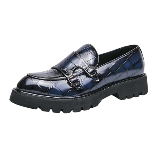 Men's Slip-On Patent Leather Platform Loafers with Double Buckle