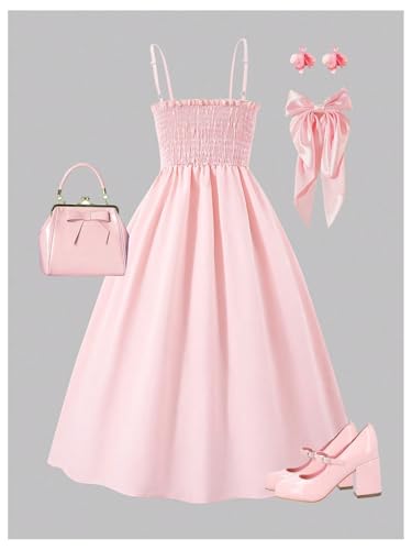 GORGLITTER Girl's Bow Midi Cami Dress Backless Sleeveless Cute Coquette Summer Graduation Skater Dresses 20252