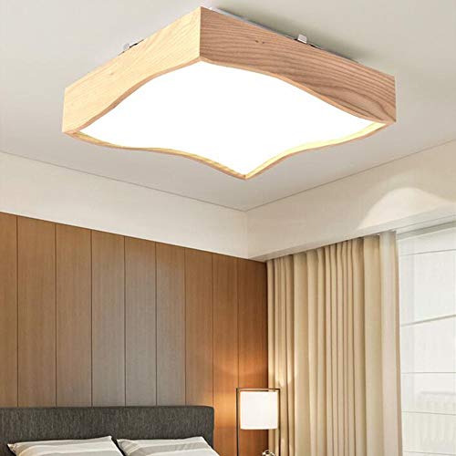 Lámpara de techo rectangular de madera con control remoto para salón y dormitorio