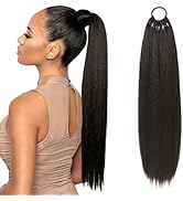 Flufymooz 28 Inch Ponytail Extension, Versatile Elastic Band Ponytail Extension for Women, Long S...