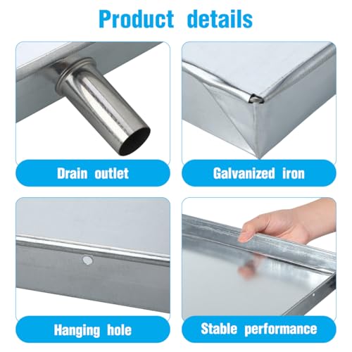 Image of Housoutil Air Conditioner Drip Pan, Galvanized Iron AC Drip Tray, Square Window AC Drain Tray, Condensate Catch Basin, Metal Split Water Catcher for Leakage Protection Outdoor Indoor Unit -15.72 Inch