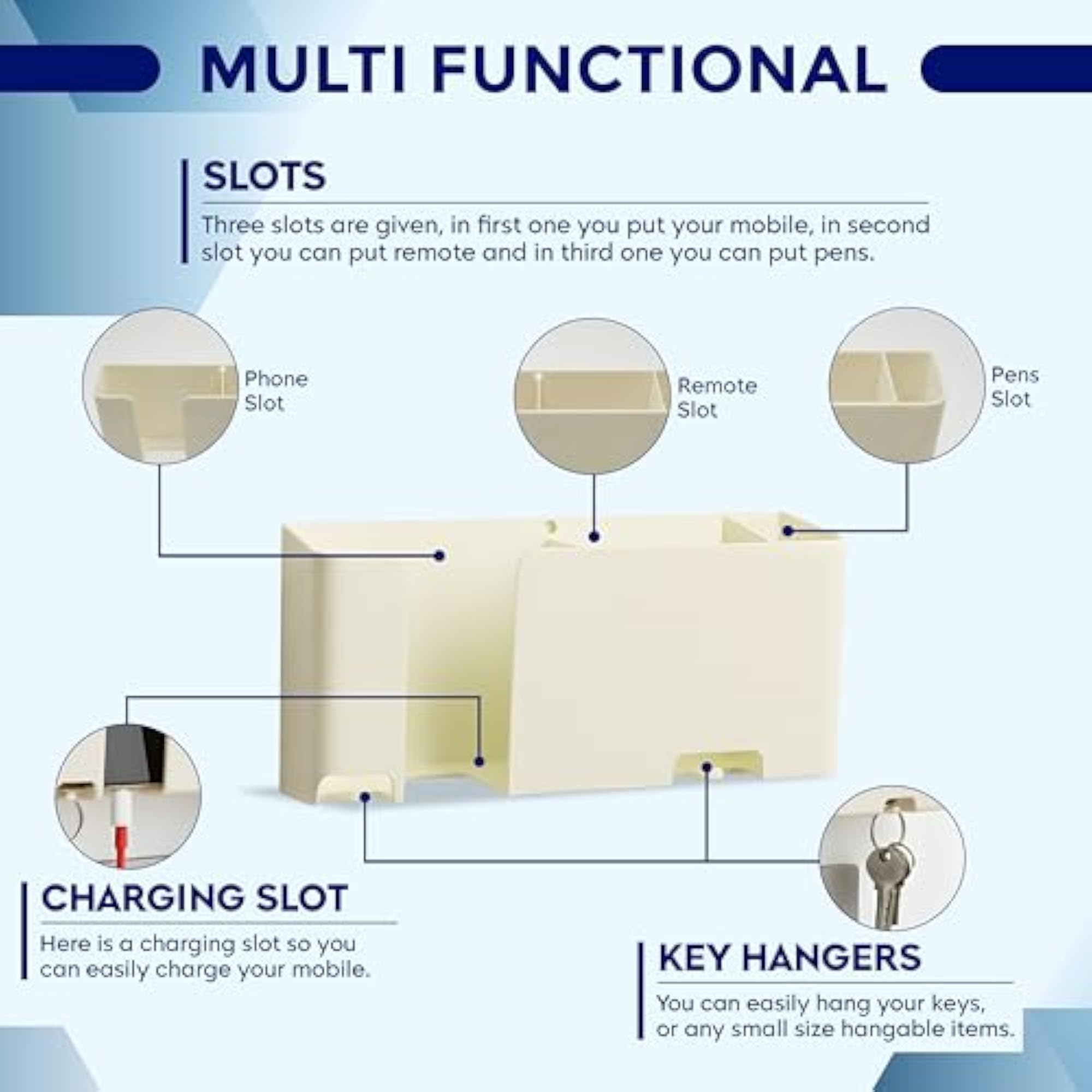 Mobile & Remote Wall Holder ABS Mount Stand with 3 Compartments