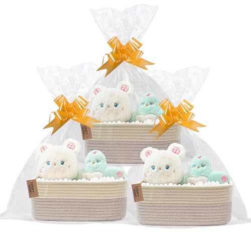 Image of COMFY-HOMI 13 inch x 8.5 inch x 5.1 inch Storage Baskets for Organizing | Cotton Rope Woven Basket | Toy Storage Bin Box | Basket for Shelves, Closet Organizer Bin, Decorative Closet Shelf, 3 Pack