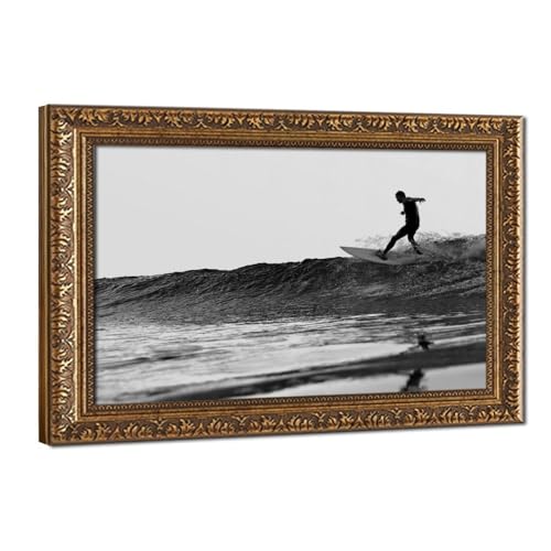 Impression sur toile minimaliste rétro de surfeur noir et blanc 40x60 cm