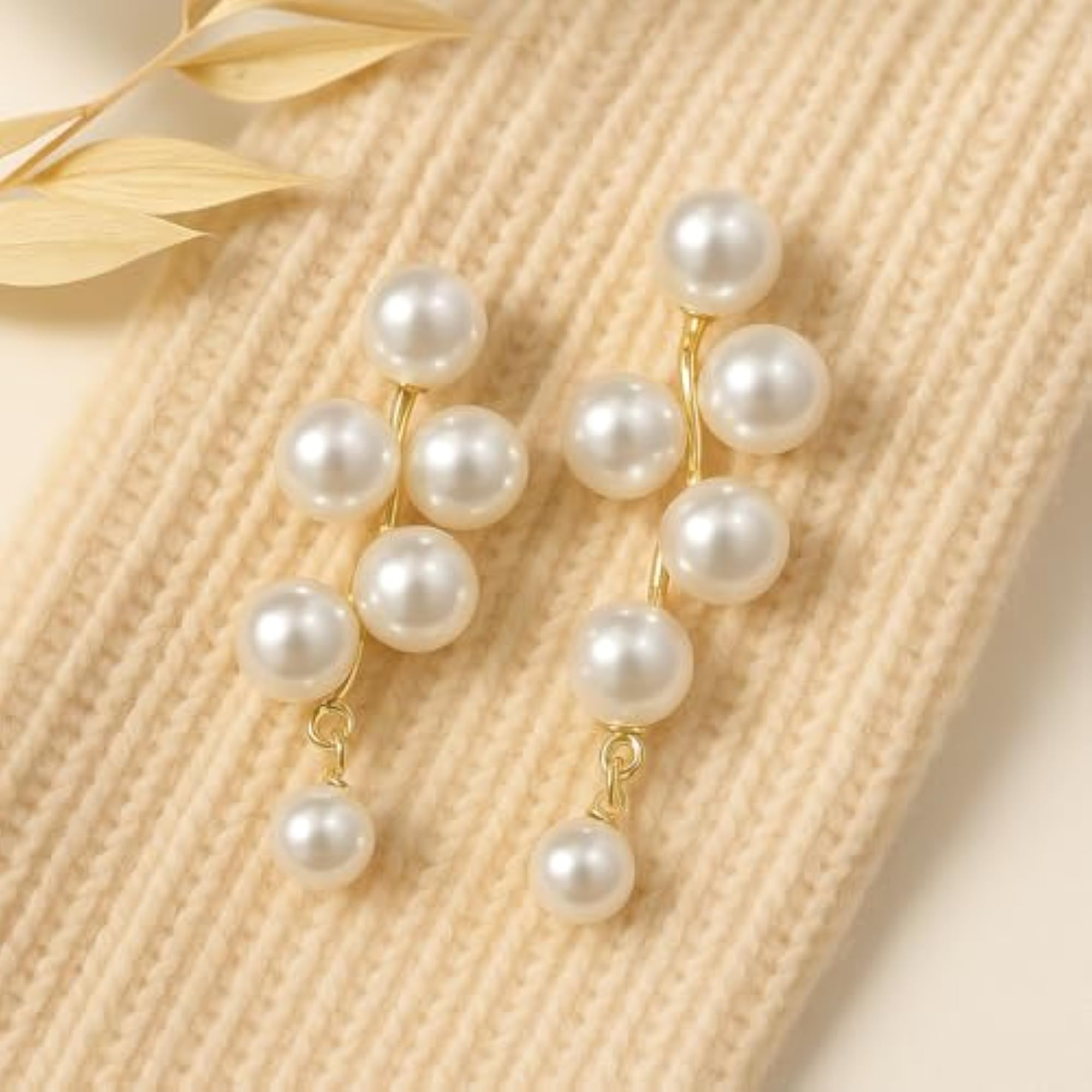 Women's Pearl Cluster Drop Earrings, Gold Plated Design