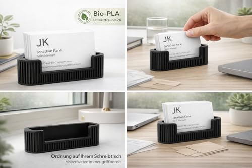 CABU Visitenkartenhalter Schreibtisch – Minimalistischer Kartenhalter aus Bio-PLA – Moderner Visitenkartenständer für Büro, Empfang & Homeoffice – Schwarz