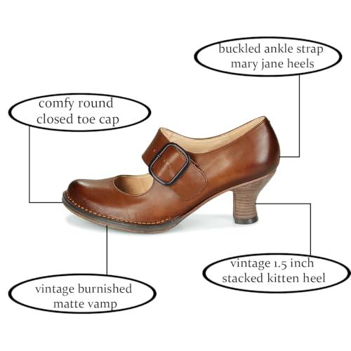 SHODENSE Women Vintage Kitten Heels Mary Jane Pumps Shoes Round Closed Toe Ankle Strap Dress Sandals Burnished Matte Low Chunky Stacked Heel Mary Janes Buckle for Office Ladies Party Wedding 4-11 M US2