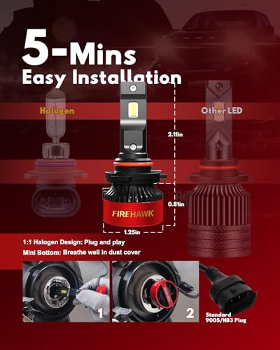 Image of Firehawk 9005 /HB3 /H10 /9145 LED Bulbs 70000LM 990% Brightness 6000K Cool White Plug and Play Fog Light, Pack of 2