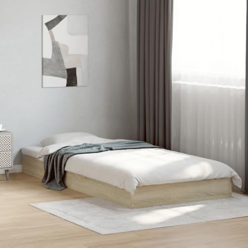 vidaXL Estructura de Cama Madera de ingeniería Roble Sonoma 100x200 cm, Muebles de Dormitorio, Camas, Cama Individual, Cama, somier, Cama de palets