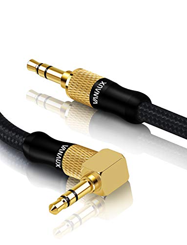 VANAUX 3.5mm Audio Cable 90 Degree Right Angle Auxiliary Cable Stereo Aux Jack to Jack Cord Compatible for Mp3 Player, Car Stereos, Smartphone, Speakers, Headphone and More (5ft/1.5m)
