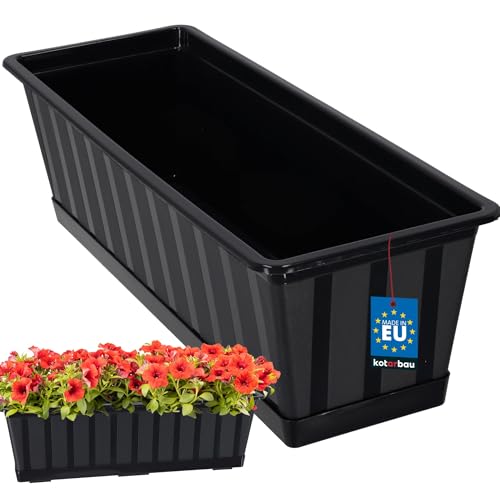 KOTARBAU® Jardinera de Plástico 44x12cm, Jardinera Rectangular con Bandeja de Goteo, Antracita, Macetero para Plantas y Hierbas, Ideal para Jardín, Terraza, Balcón