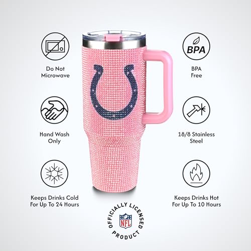 Image of The Memory Company Officially Licensed 40oz Pink Bling Game Day Tumbler, Indianapolis Colts