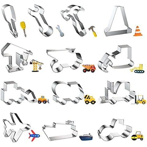 Construction Cookie Cutters, 13 Pieces Stainless Steel Cookie Cutters Set, Children's Biscuit Cutters, Digger, Hammer Key, DIY Fondant Cookie Cutter for Children's Birthday Party Decoration Cover