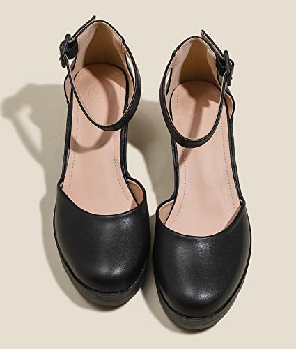 DADAWEN Women's Closed Toe Low Block Chunky Heels Round Toe Ankle Strap Wedding Work Dress Pump Shoes4