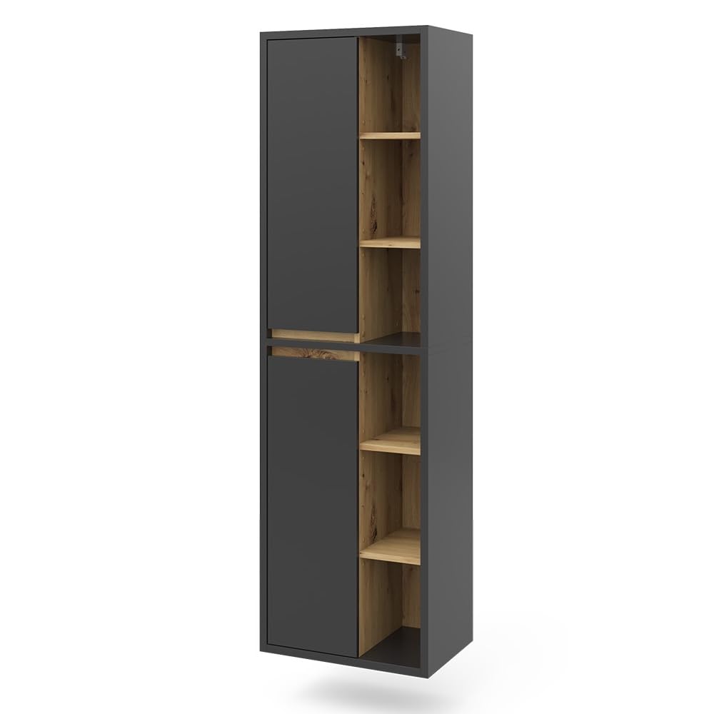 Badschrank Viola in Anthrazit – Vicco, 50 x 170 cm, mit Türen und offenen Ablagen