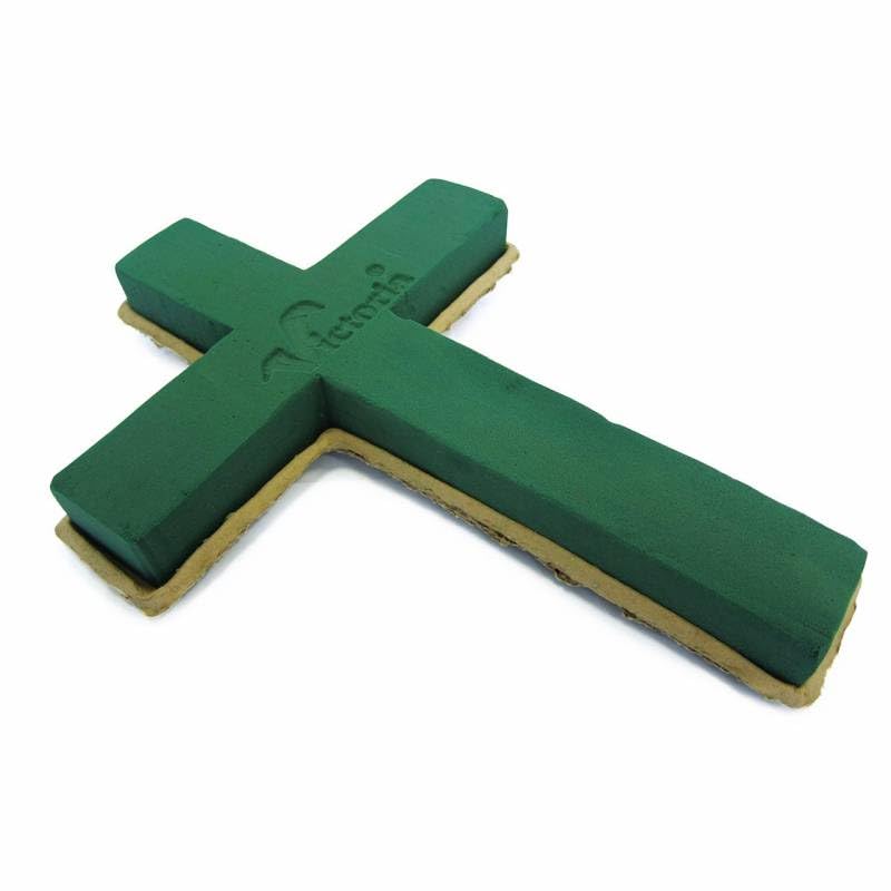 Creativery Nass Steckschaum Kreuz 40x30x5cm mit Eco Unterlage - für Profi Floristen & Hobby Bastler - umweltfreundlicher Frischblumen Steckschwamm Groß - Floristikbedarf - Grün Natur Braun