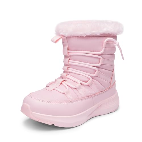 DREAM PAIRS Girls Boys Winter Snow Boots, Slip Resistant Faux Fur Lined, Windproof Warm Slip-On Boots for Kids 1 Little Kid Pink