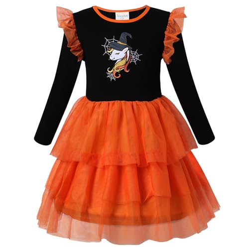 VASCHY Dress for Girls, Cute Tulle Dress Ruffle Sleeve Birthday Party Outfit Clothes for 3-9Years Toddler/Little/Big Kid
